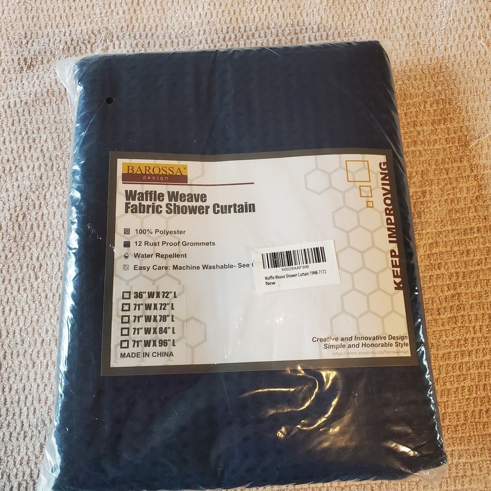 Barossa Waffle Weave‎ Fabric Shower Curtain Navy 71" X 72" Polyester NWT